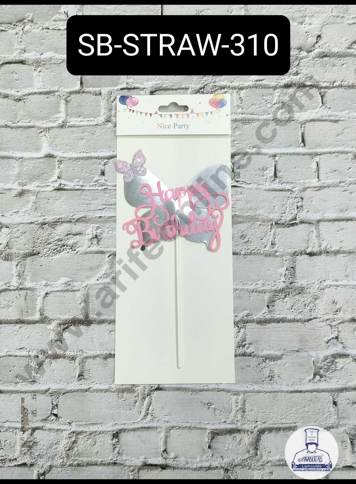 CAKE DECOR™ 1pcs Pink Happy Birthday Butterfly Theme Stick Topper For Cake Decoration( SB-TOPPER-310-Pink )