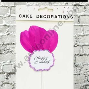 CAKE DECOR™ 1pcs Pink Happy Birthday Feather Topper For Cake Decoration ( SB-FEATHER-353-Pink )
