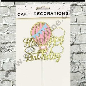 CAKE DECORβ’ 1pcs Pink Happy Birthday Hot Air Balloon Theme Stick Topper For Cake Decoration( SB-TOPPER-317 )