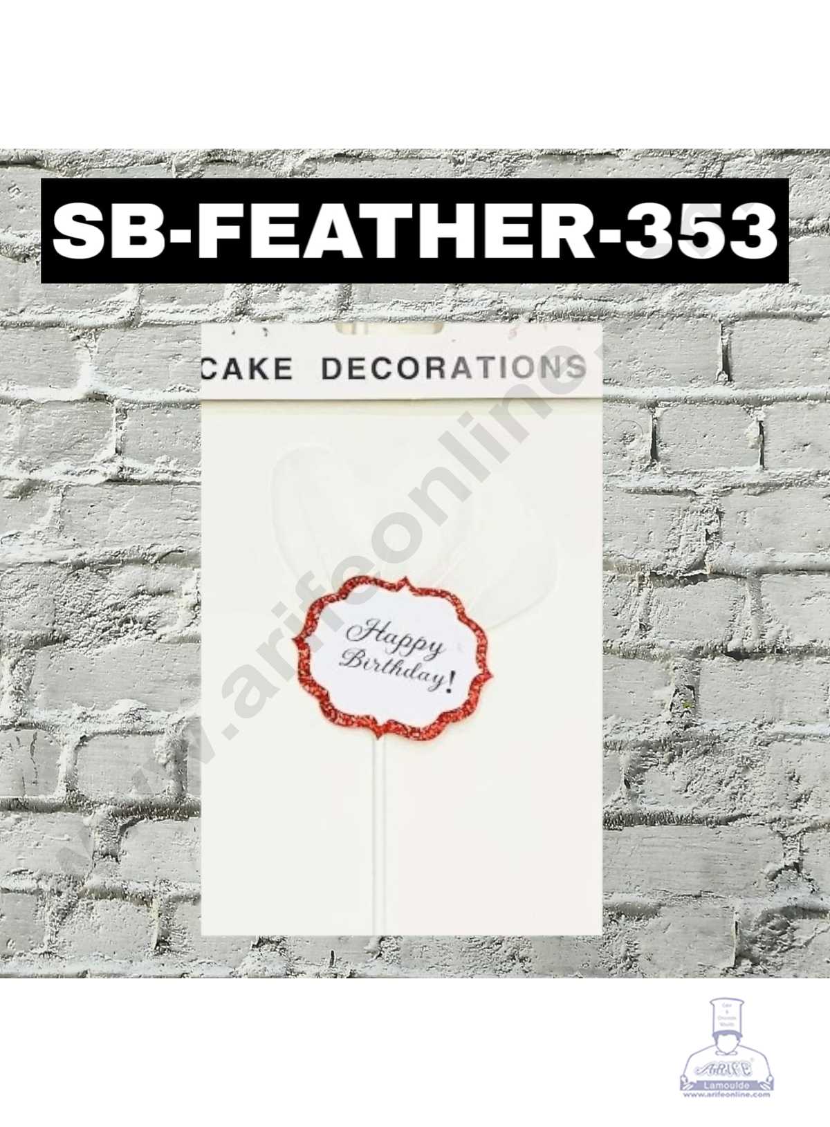 CAKE DECORβ’ 1pcs White Happy Birthday Feather Topper For Cake Decoration ( SB-FEATHER-353-WHB )