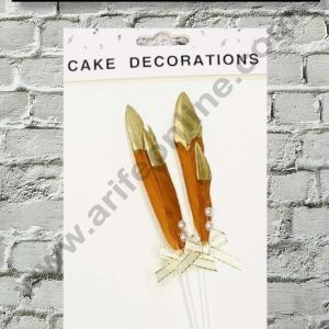 CAKE DECOR™ 2pcs Brown Golden Feather Topper For Cake Decoration( SB-FEATHER-349-BG )