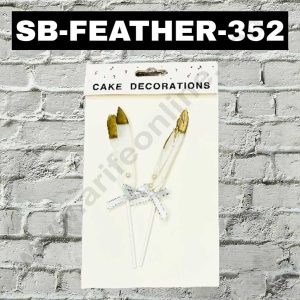 CAKE DECOR™ 2pcs White Gold Feather Topper For Cake Decoration ( SB-FEATHER-352-WG )