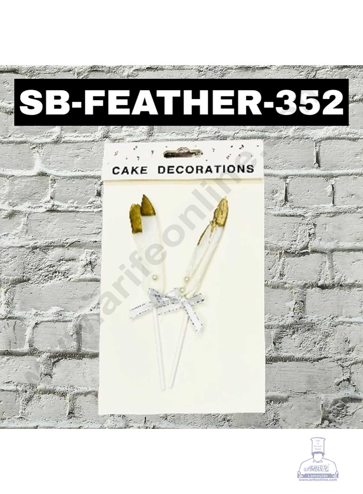 CAKE DECOR™ 2pcs White Gold Feather Topper For Cake Decoration ( SB-FEATHER-352-WG )