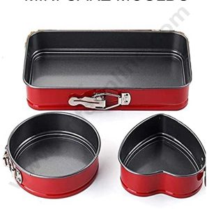 CAKE DECOR™ 3 Pieces Heart Round Rectangle Mini Spring form Tin Cheesecake Pan with Lock Nonstick Cake Mould