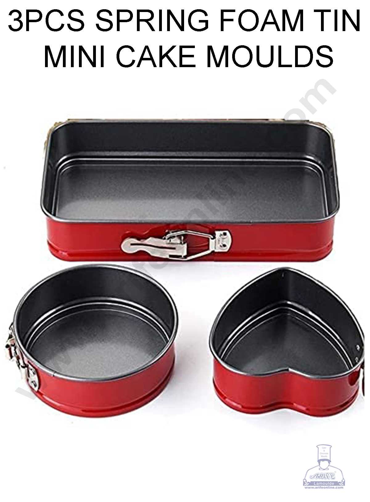 CAKE DECORβ’ 3 Pieces Heart Round Rectangle Mini Spring form Tin Cheesecake Pan with Lock Nonstick Cake Mould