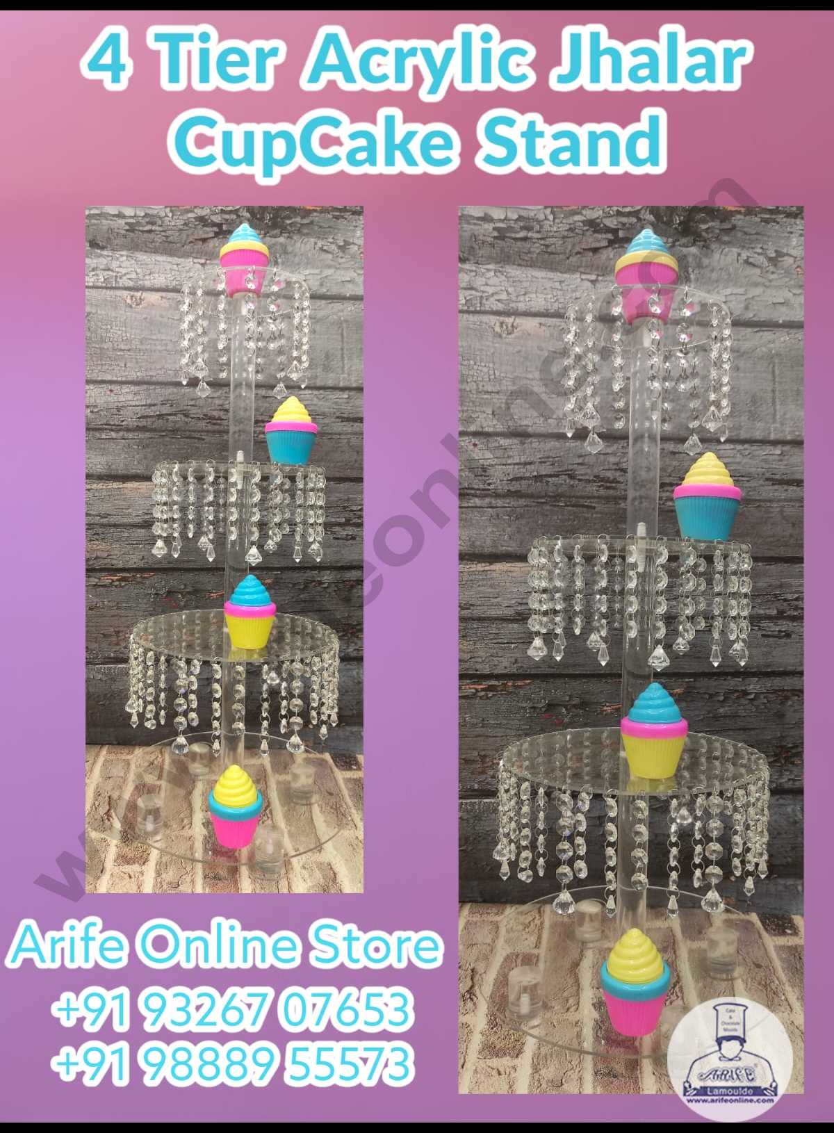 CAKE DECORβ’ 4 Tier Acrylic Round Jhaalar Cupcake Stand (SB-Jhaalar-02)