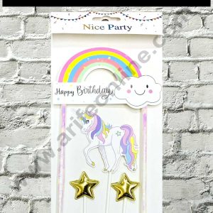 CAKE DECOR™ 4pcs Happy Birthday Unicorn Theme Topper For Cake Decoration( SB-TOPPER-311-Star )