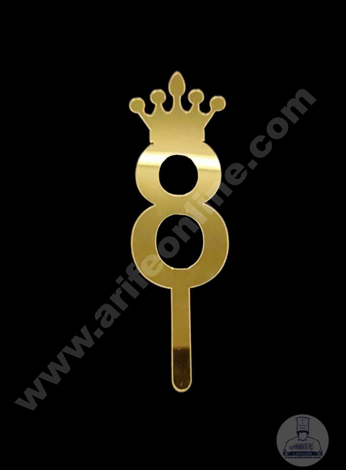 CAKE DECORβ’ 5 Inch Acrylic Golden Number Toppers - Eight Number With Crown