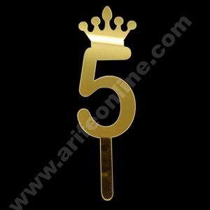 CAKE DECORβ’ 5 Inch Acrylic Golden Number Toppers - Five Number With Crown