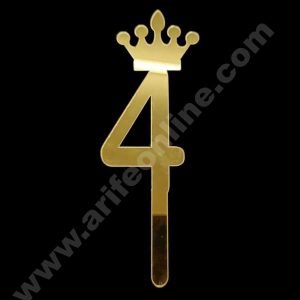CAKE DECORβ’ 5 Inch Acrylic Golden Number Toppers - Four Number With Crown