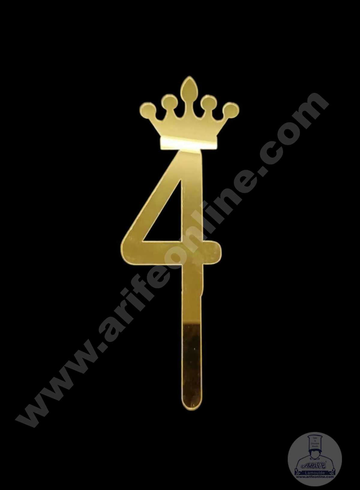 CAKE DECORβ’ 5 Inch Acrylic Golden Number Toppers - Four Number With Crown