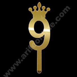 CAKE DECOR™ 5 Inch Acrylic Golden Number Toppers - Nine Number With Crown