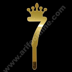 CAKE DECOR™ 5 Inch Acrylic Golden Number Toppers - Seven Number With Crown