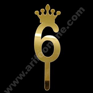 CAKE DECOR™ 5 Inch Acrylic Golden Number Toppers - Six Number With Crown