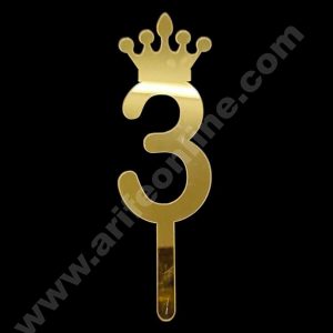 CAKE DECOR™ 5 Inch Acrylic Golden Number Toppers - Three Number With Crown
