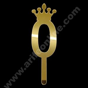 CAKE DECOR™ 5 Inch Acrylic Golden Number Toppers - Zero Number With Crown