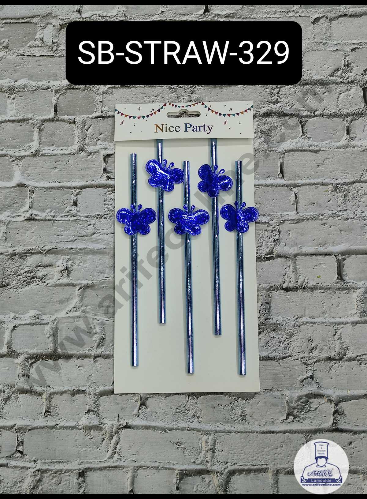 CAKE DECORβ’ 5pcs Blue Butterfly Straw Topper For Cake Decoration( SB-STRAW-329-Blue )