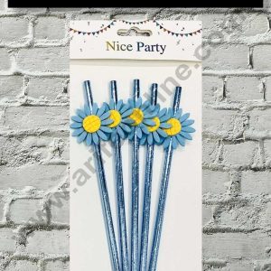 CAKE DECOR™ 5pcs Blue Sunflower Straw Topper For Cake Decoration( SB-STRAW-337-Blue )