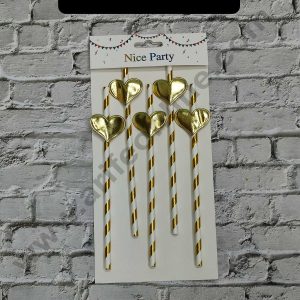 CAKE DECOR™ 5pcs Golden Heart Straw Topper For Cake Decoration( SB-STRAW-338-Golden )
