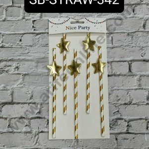 CAKE DECOR™ 5pcs Golden Star Straw Topper For Cake Decoration( SB-STRAW-342-Golden )