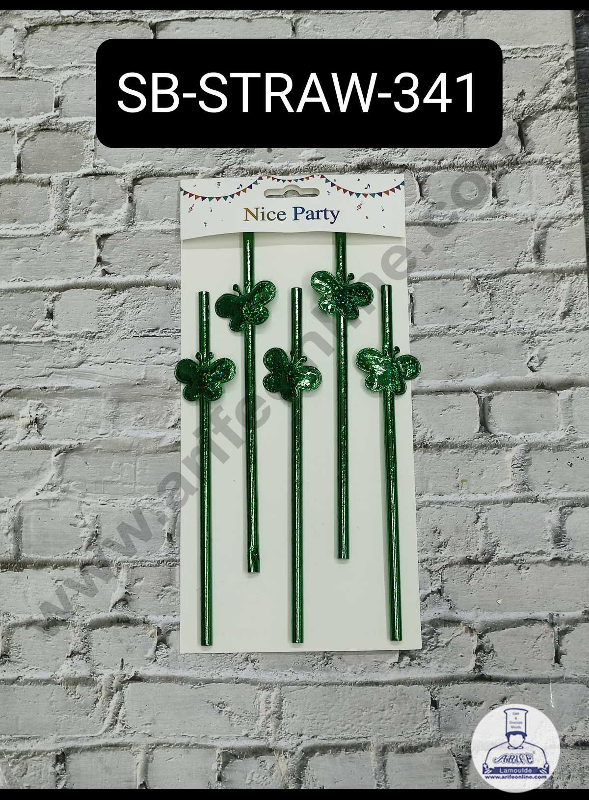CAKE DECOR™ 5pcs Green Butterfly Straw Topper For Cake Decoration( SB-STRAW-341-BGreen )