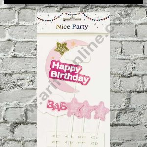 CAKE DECORβ’ 5pcs Pink Happy Birthday Moon Star Stick Topper For Cake Decoration( SB-TOPPER-307-Pink )