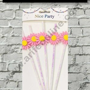 CAKE DECORβ’ 5pcs Pink Sunflower Straw Topper For Cake Decoration( SB-STRAW-337-Pink )