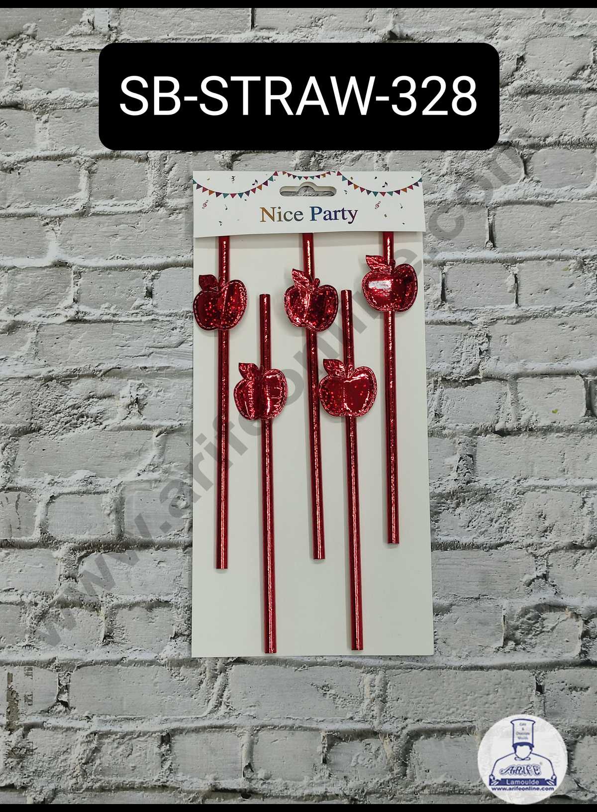 CAKE DECORβ’ 5pcs Red Apple Straw Topper For Cake Decoration( SB-STRAW-328-Red )