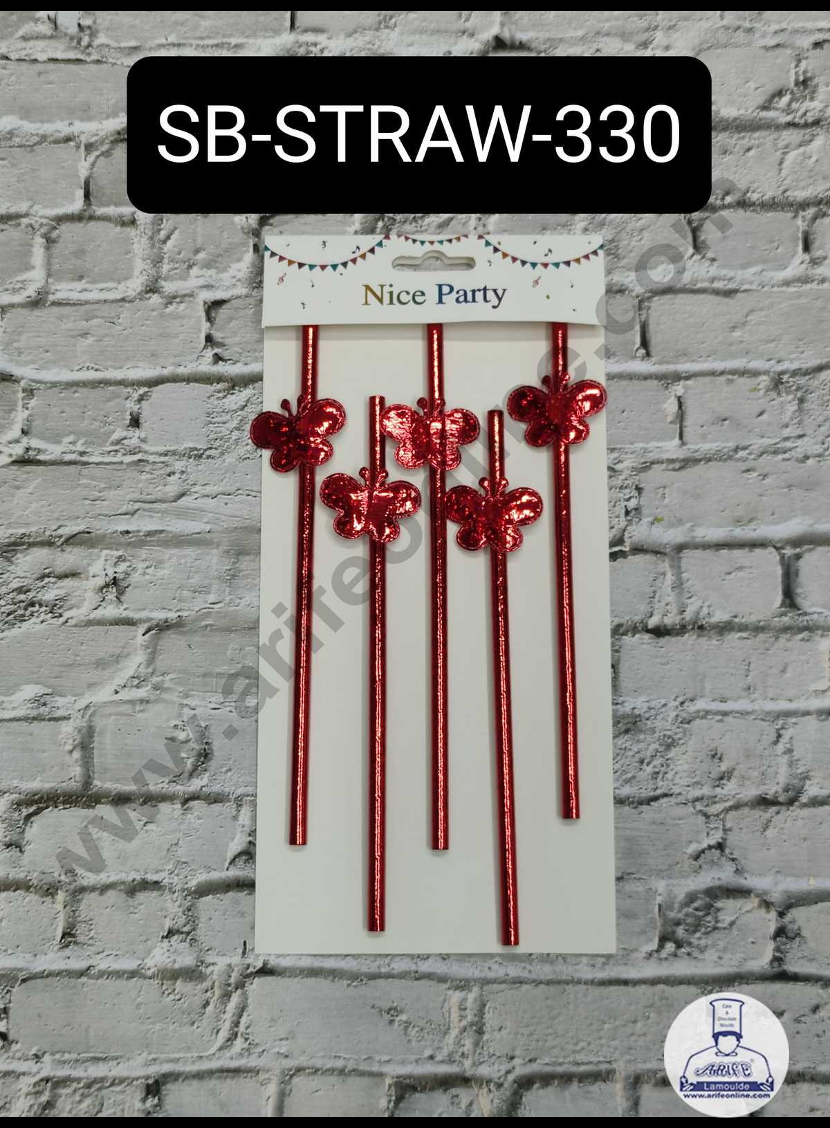 CAKE DECORβ’ 5pcs Red Butterfly Straw Topper For Cake Decoration( SB-STRAW-330-Red )