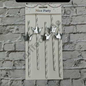 CAKE DECORβ’ 5pcs Silver Crown Straw Topper For Cake Decoration( SB-STRAW-343-CSilver )