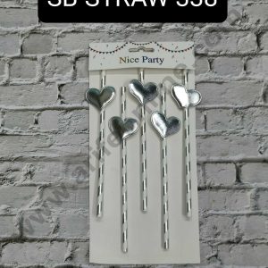 CAKE DECORβ’ 5pcs Silver Heart Straw Topper For Cake Decoration( SB-STRAW-338-Silver )