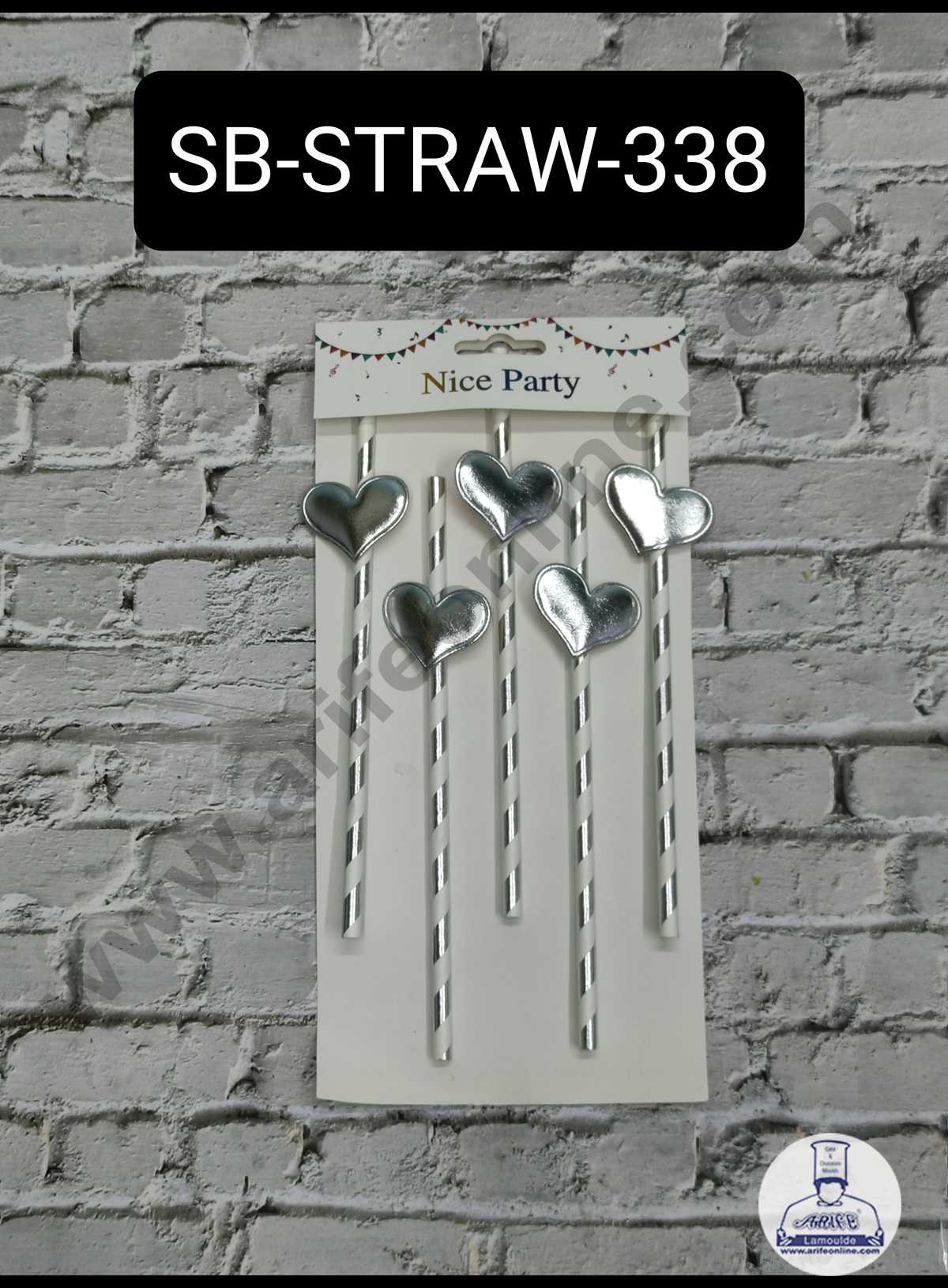 CAKE DECORβ’ 5pcs Silver Heart Straw Topper For Cake Decoration( SB-STRAW-338-Silver )