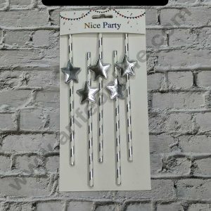 CAKE DECORβ’ 5pcs Silver Star Straw Topper For Cake Decoration( SB-STRAW-343-SSilver )