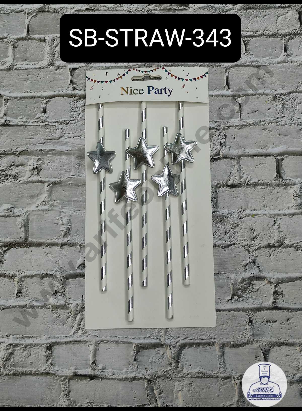 CAKE DECOR™ 5pcs Silver Star Straw Topper For Cake Decoration( SB-STRAW-343-SSilver )