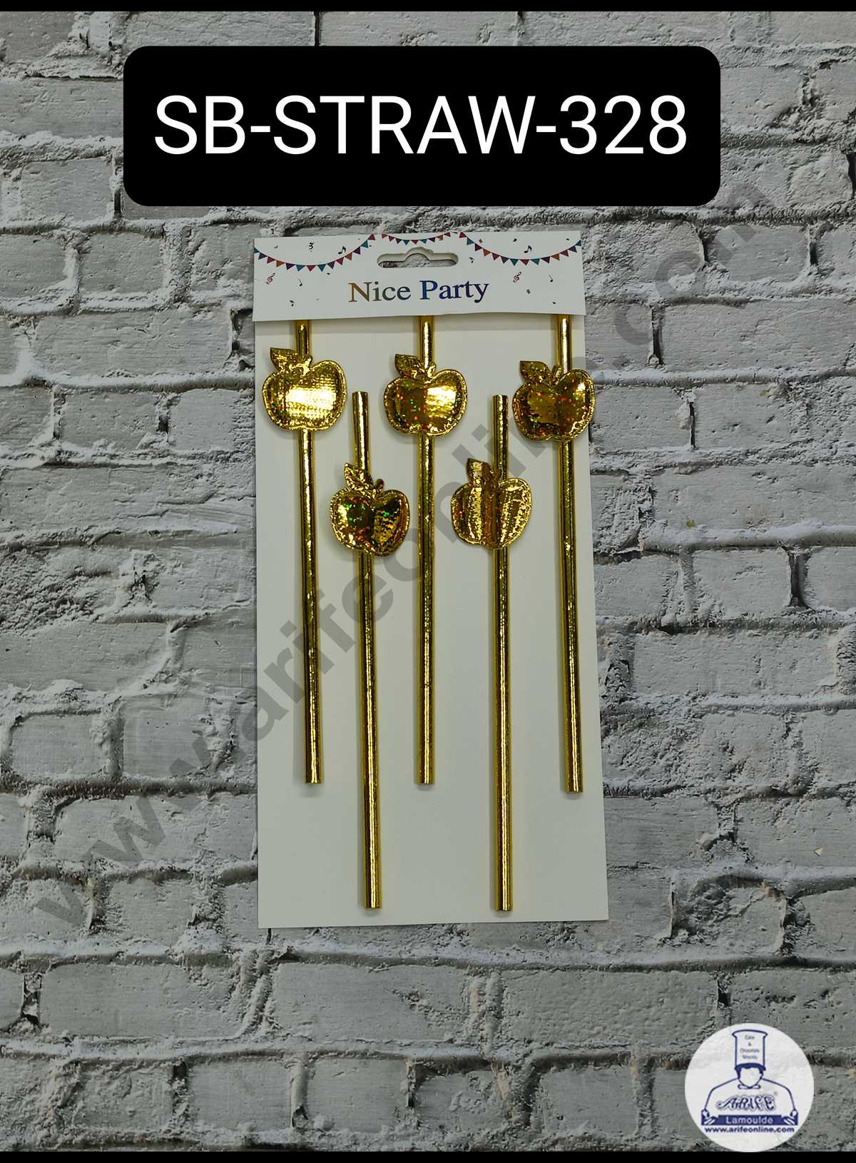 CAKE DECORβ’ 5pcs Golden Glitter Apple Straw Topper For Cake Decoration( SB-STRAW-328-GGlitter )