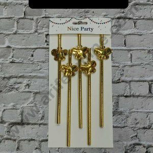 CAKE DECOR™ 5pcs Golden Glitter Butterfly Straw Topper For Cake Decoration( SB-STRAW-330-GGlitter )