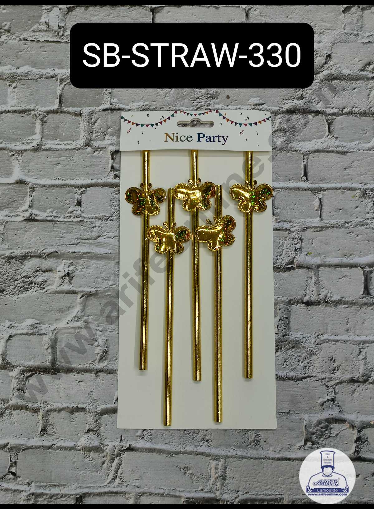 CAKE DECORβ’ 5pcs Golden Glitter Butterfly Straw Topper For Cake Decoration( SB-STRAW-330-GGlitter )