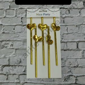 CAKE DECOR™ 5pcs Golden Glitter Heart Straw Topper For Cake Decoration( SB-STRAW-340-GGlitter )