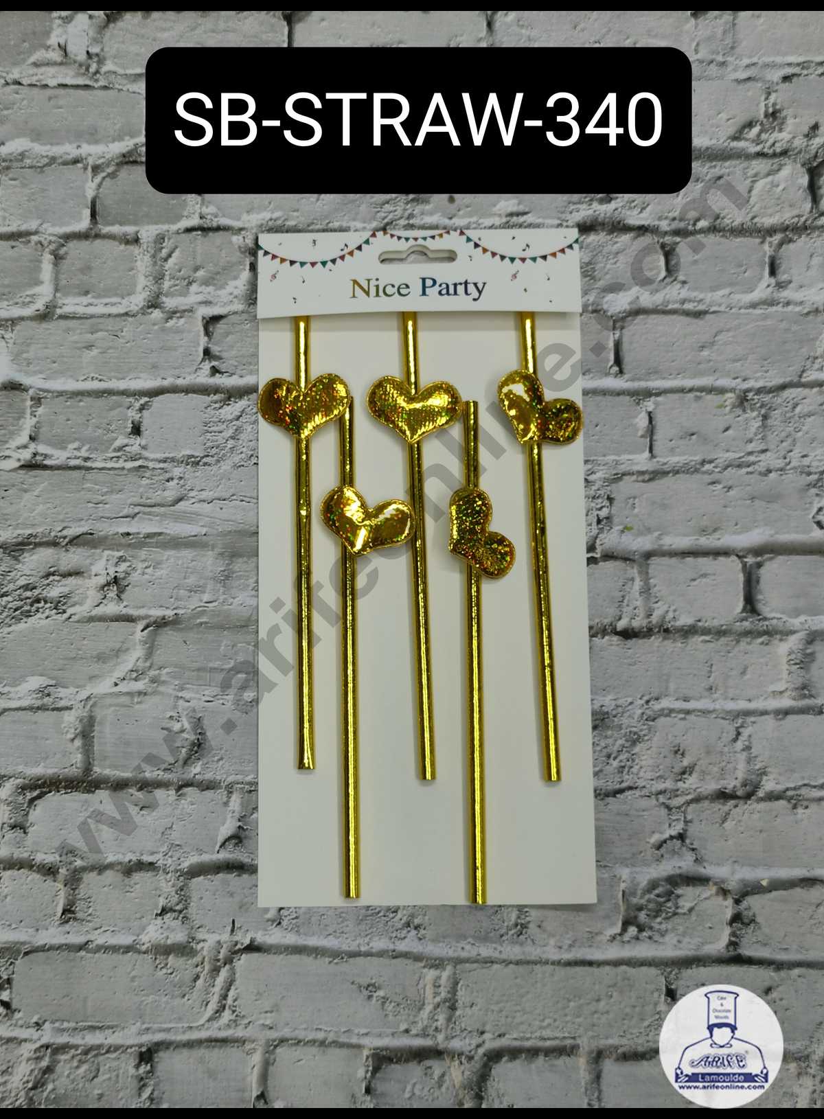 CAKE DECOR™ 5pcs Golden Glitter Heart Straw Topper For Cake Decoration( SB-STRAW-340-GGlitter )