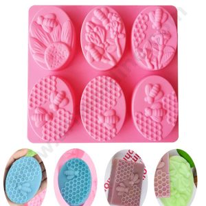 CAKE DECOR™ 6 Cavity Oval Bee Honeycomb Design Silicone Moulds for Soaps and Chocolate Jelly Desserts Mould