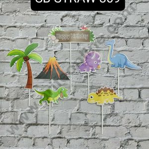 CAKE DECORβ’ 7pcs Happy Birthday Dinosaur Theme Stick Topper For Cake Decoration( SB-TOPPER-309 )