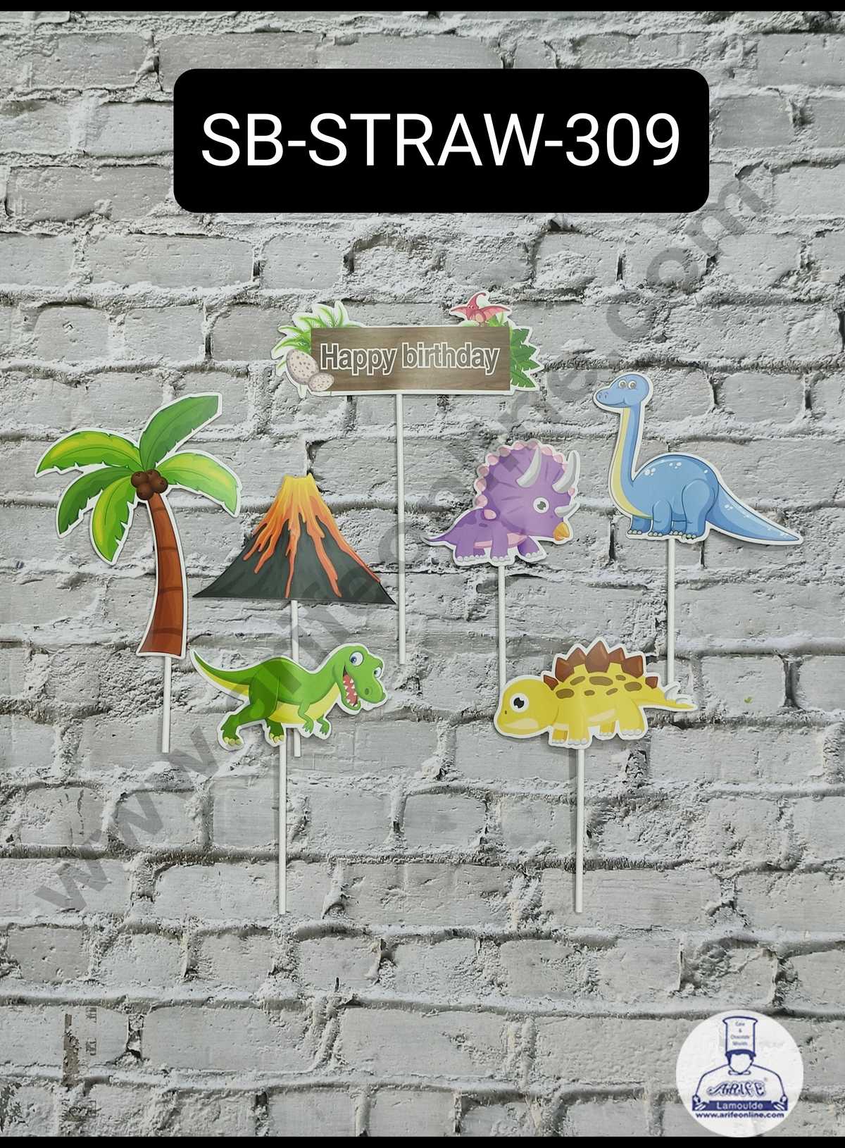 CAKE DECORβ’ 7pcs Happy Birthday Dinosaur Theme Stick Topper For Cake Decoration( SB-TOPPER-309 )