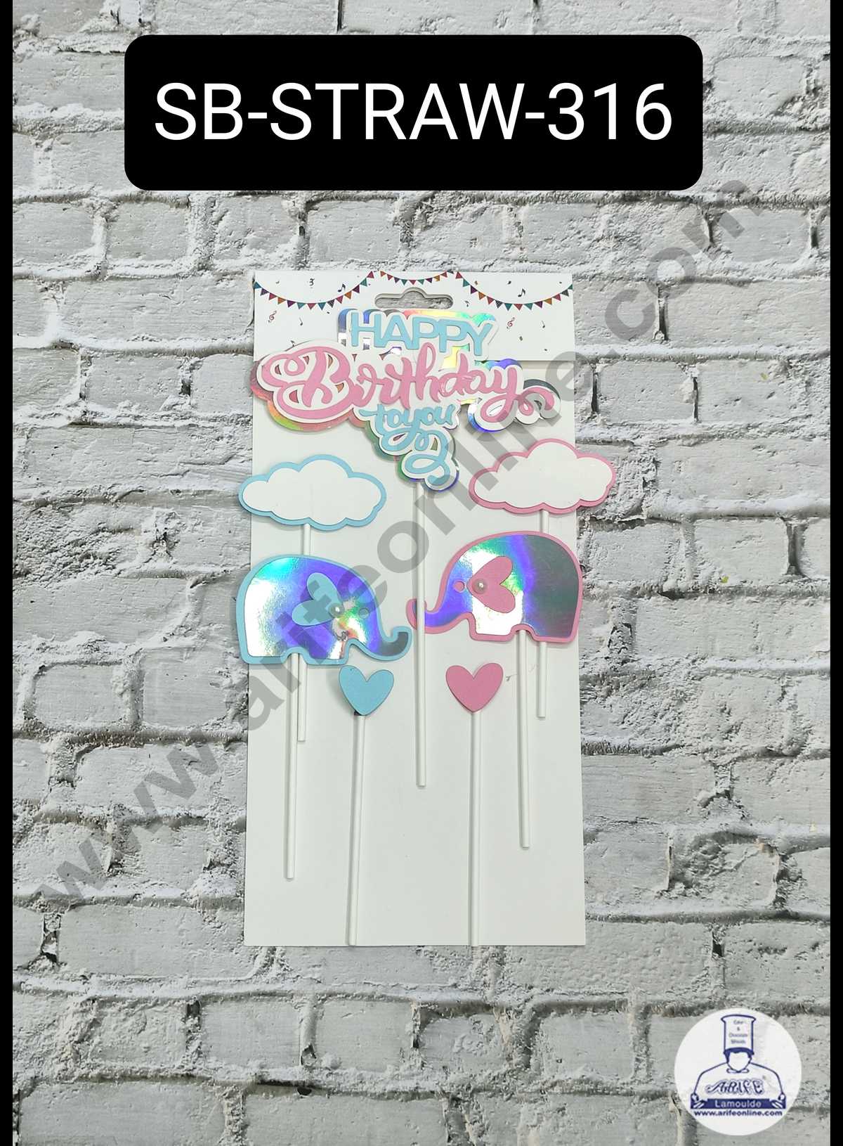 CAKE DECORβ’ 7pcs Happy Birthday Elephant Theme Stick Topper For Cake Decoration( SB-TOPPER-316 )