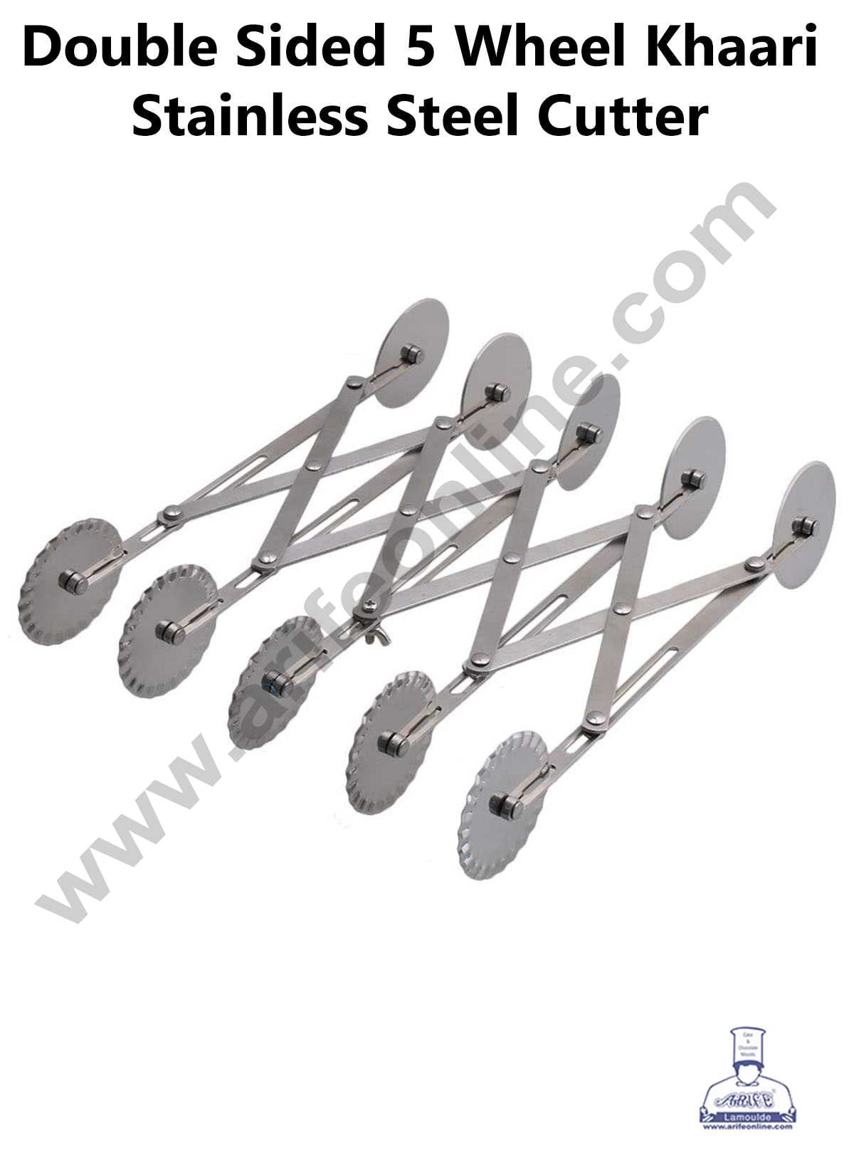 CAKE DECOR™ Double Sided 5 Wheel Khaari Cutter Pastry Cutter Stainless Steel Expandable Pizza Slicer Multi-Round Pastry Knife Baking Cutter Roller