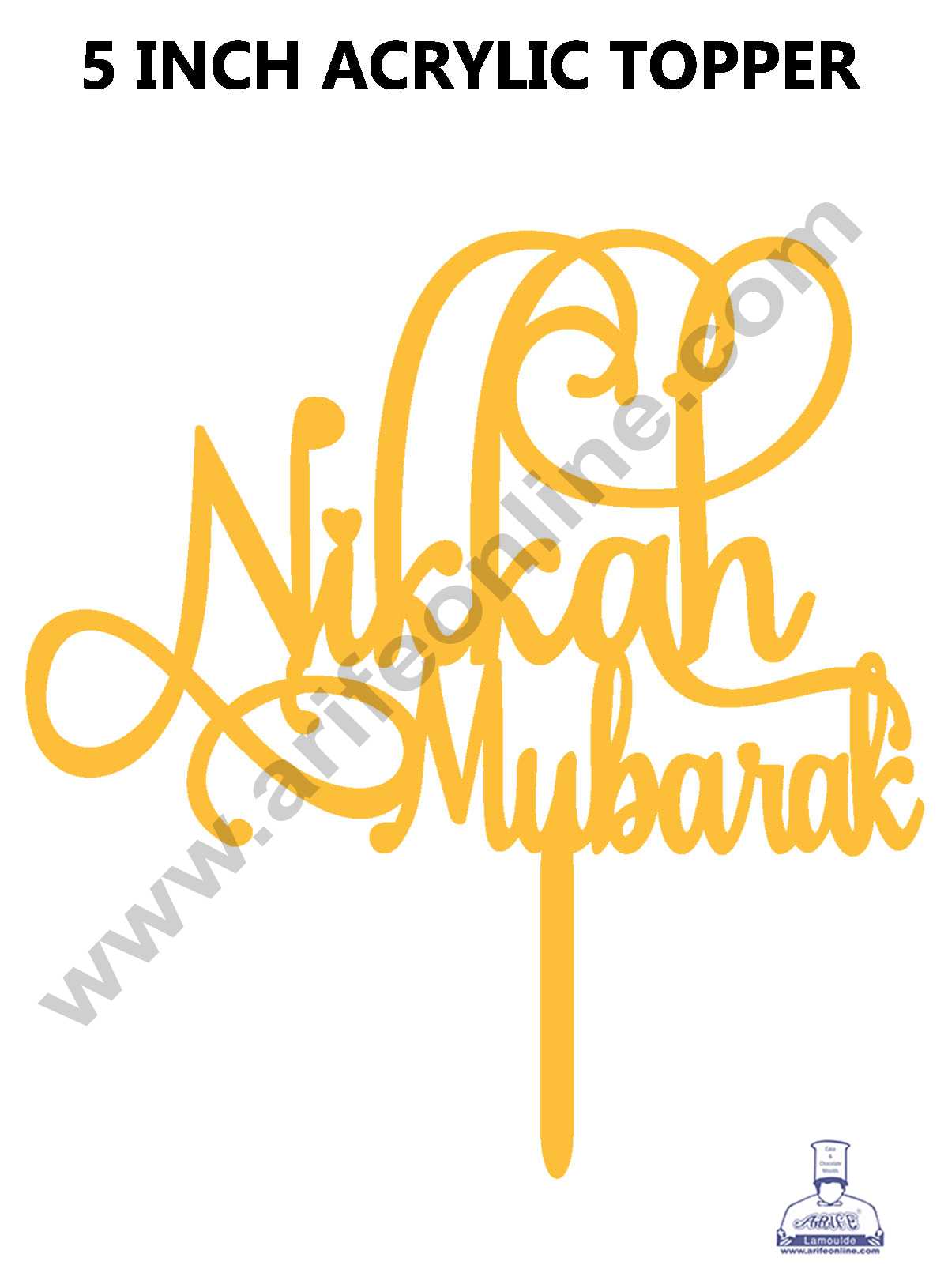 CAKE DECOR™ Golden Acrylic Cake Topper – Nikkah Mubarak ( SBMT-NM-01 )