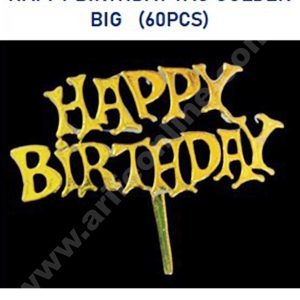 CAKE DECORβ’ Golden Color Big Happy Birthday Cake Tag Cake Topper (Pack of 60 Pcs)