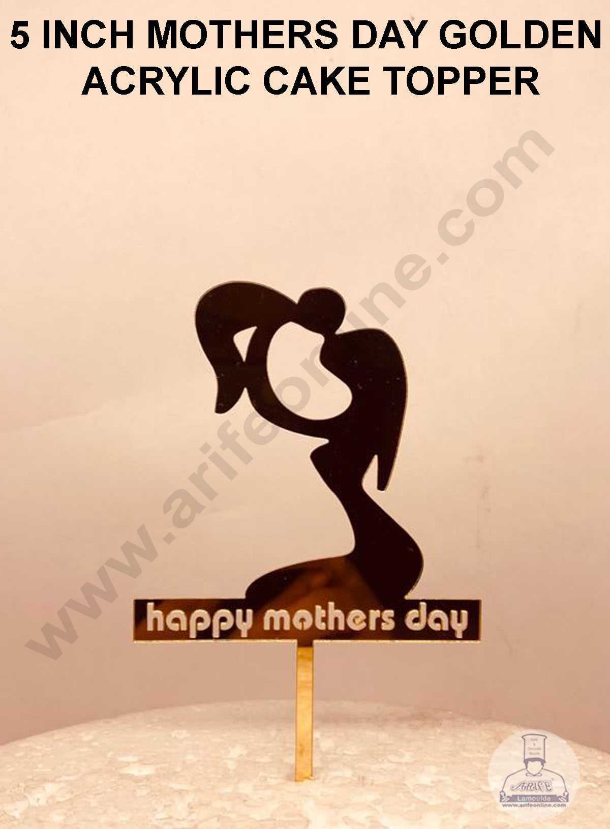 CAKE DECOR™ Happy Mothers Day Golden Acrylic Cake Topper - Happy Mothers Day ( SBMT-HMD-001 )