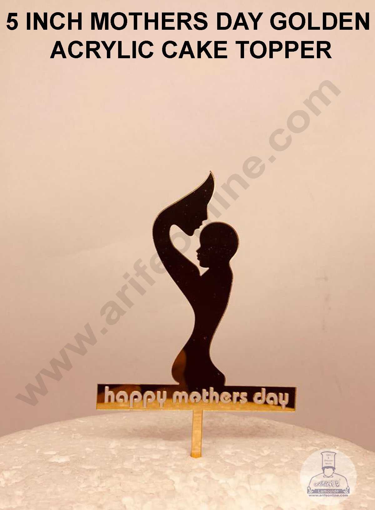 CAKE DECOR™ Happy Mothers Day Golden Acrylic Cake Topper - Happy Mothers Day ( SBMT-HMD-002 )