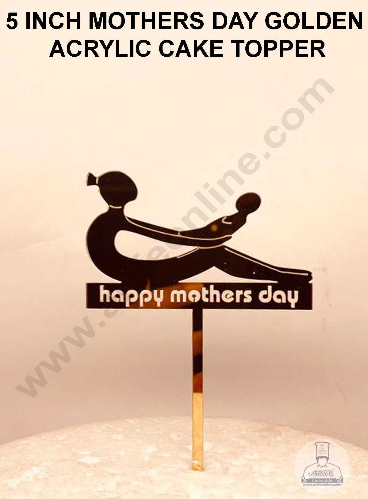 CAKE DECOR™ Happy Mothers Day Golden Acrylic Cake Topper - Happy Mothers Day ( SBMT-HMD-004 )