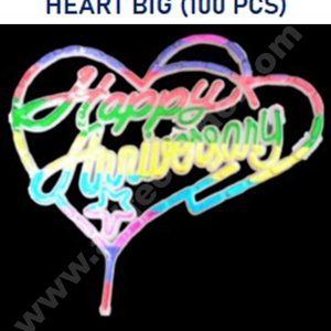CAKE DECORβ’ Multi Color Big Happy Anniversary Heart Cake Tag Cake Topper (Pack of 100 Pcs)